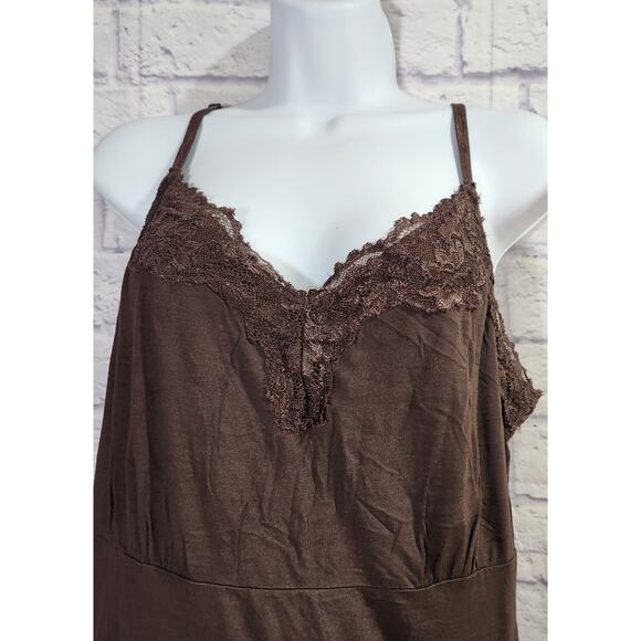 Lane Bryant Brown Lace Detail Adjustable Spaghetti Strap Tank Top 18 20 Soft - Picture 2 of 5